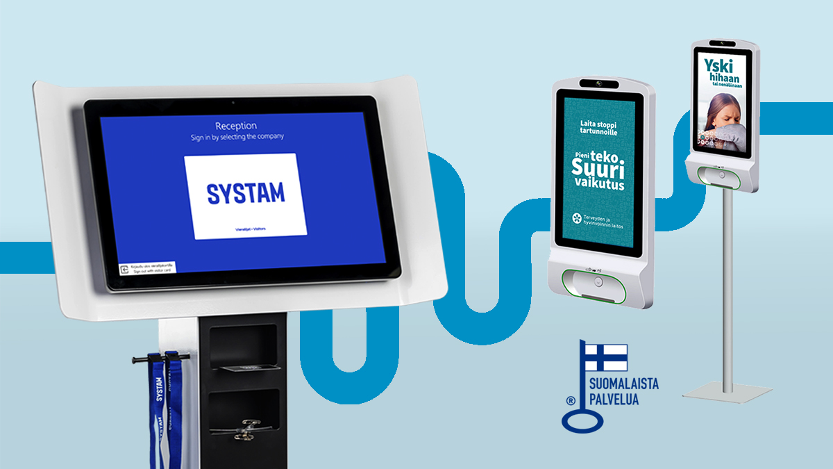 New! Info screens with automatic hand sanitizer dispenser to accompany your self service kiosks